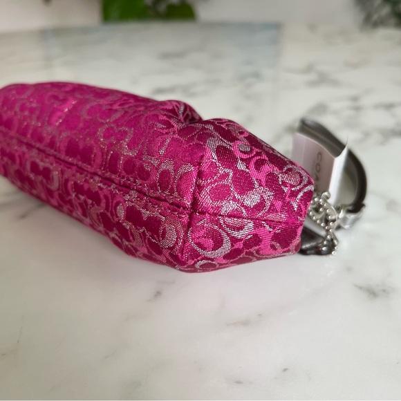 NTW COACH Vintage Optic Mini Signature Lurex Framed Kisslock Clutch Raspberry - Picture 8 of 12